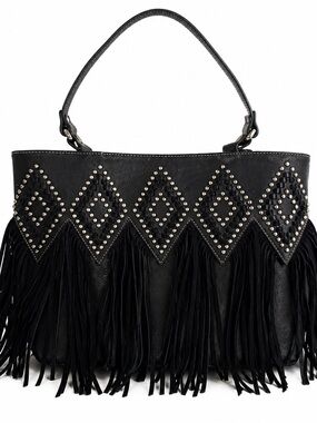 Trinity Ranch Concealed Carry Purse Black Fringe Western Studded Boho Shoulder